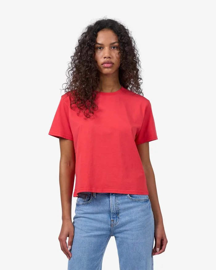 Women TShirts Colorfulstandard Organic Boxy Crop Tee 8211 Red Tangerine