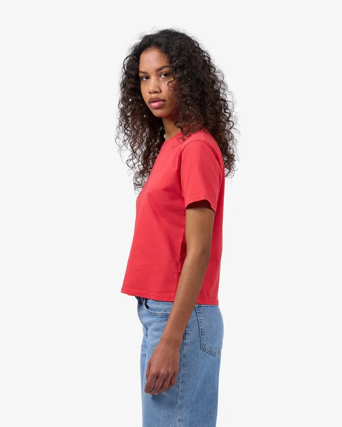 Women TShirts Colorfulstandard Organic Boxy Crop Tee 8211 Red Tangerine
