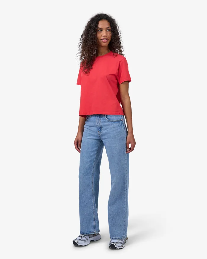 Women TShirts Colorfulstandard Organic Boxy Crop Tee 8211 Red Tangerine