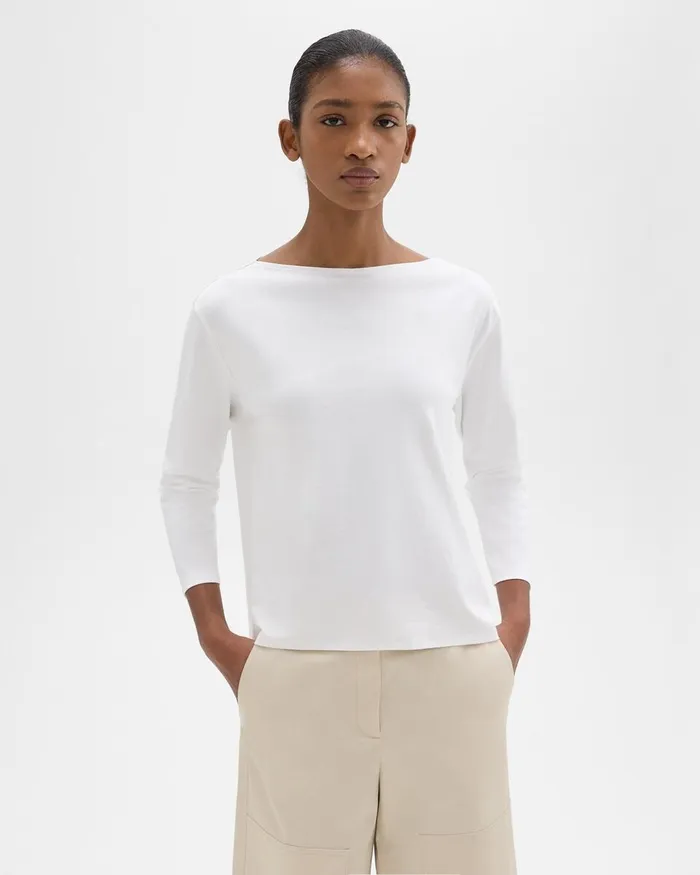 Women TShirts Tank Tops Theory Boat Neck Tee In Cotton Jersey White