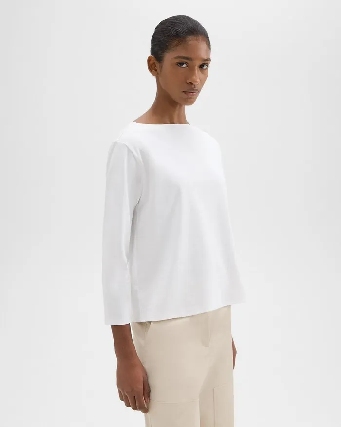 Women TShirts Tank Tops Theory Boat Neck Tee In Cotton Jersey White