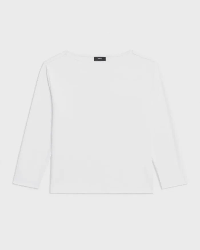 Women TShirts Tank Tops Theory Boat Neck Tee In Cotton Jersey White