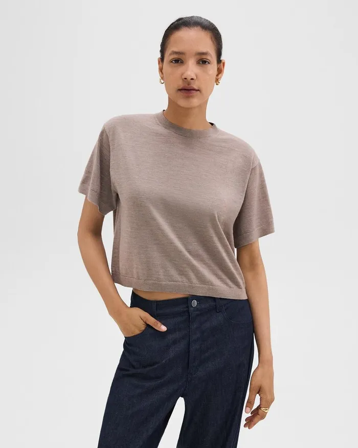 Women TShirts Tank Tops Theory Boxy Tee In Regal Wool Light Cinder