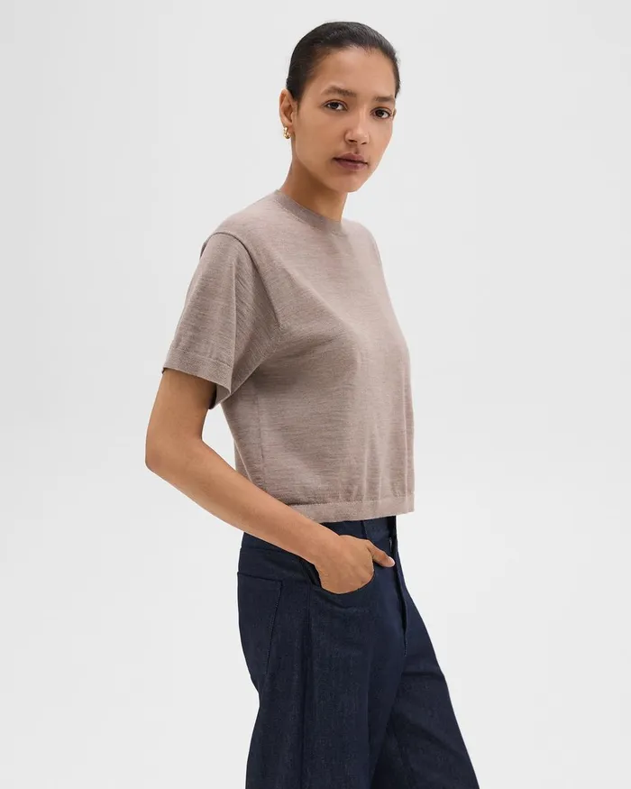 Women TShirts Tank Tops Theory Boxy Tee In Regal Wool Light Cinder