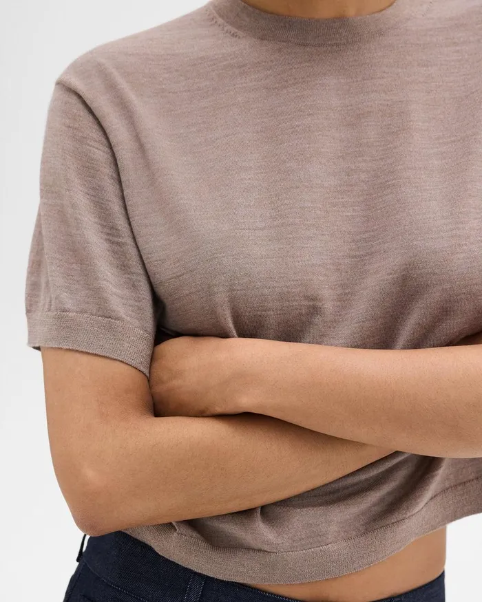 Women TShirts Tank Tops Theory Boxy Tee In Regal Wool Light Cinder