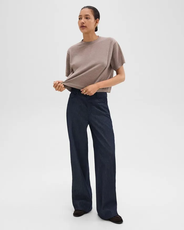 Women TShirts Tank Tops Theory Boxy Tee In Regal Wool Light Cinder