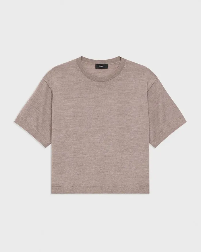 Women TShirts Tank Tops Theory Boxy Tee In Regal Wool Light Cinder
