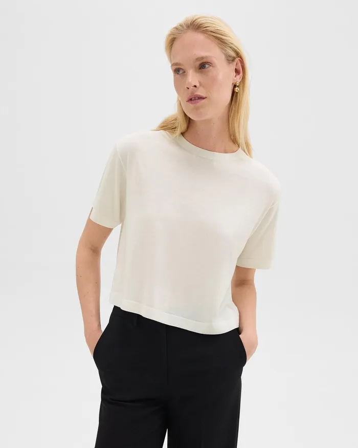 Women TShirts Tank Tops Theory Boxy Tee In Regal Wool New Ivory