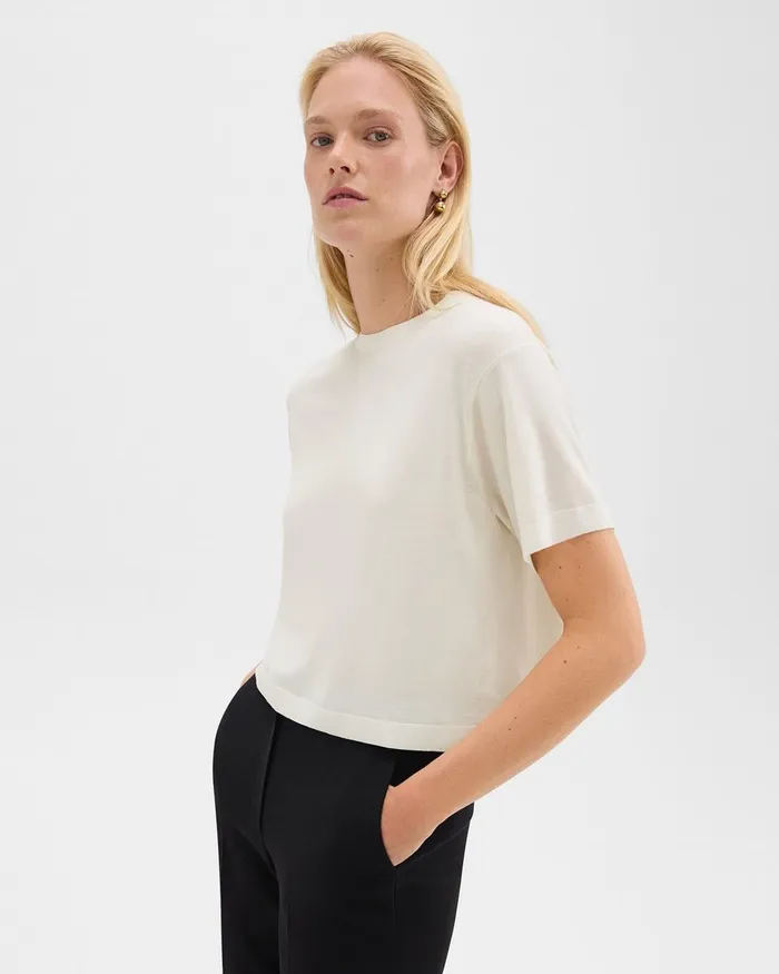 Women TShirts Tank Tops Theory Boxy Tee In Regal Wool New Ivory