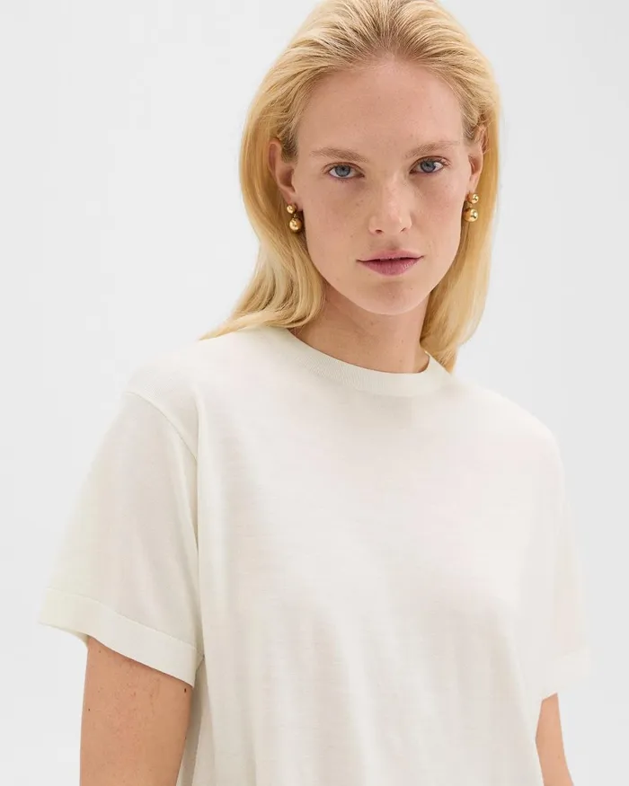 Women TShirts Tank Tops Theory Boxy Tee In Regal Wool New Ivory