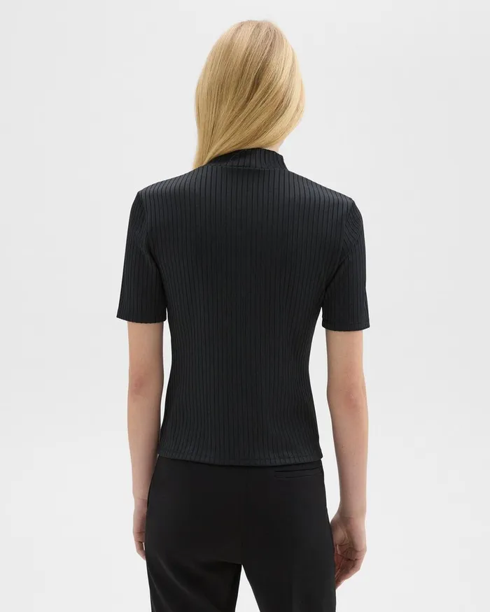Women TShirts Tank Tops Theory Mock Neck ShortSleeve Top In Rib Knit Black