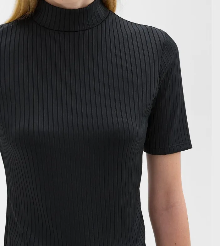 Women TShirts Tank Tops Theory Mock Neck ShortSleeve Top In Rib Knit Black