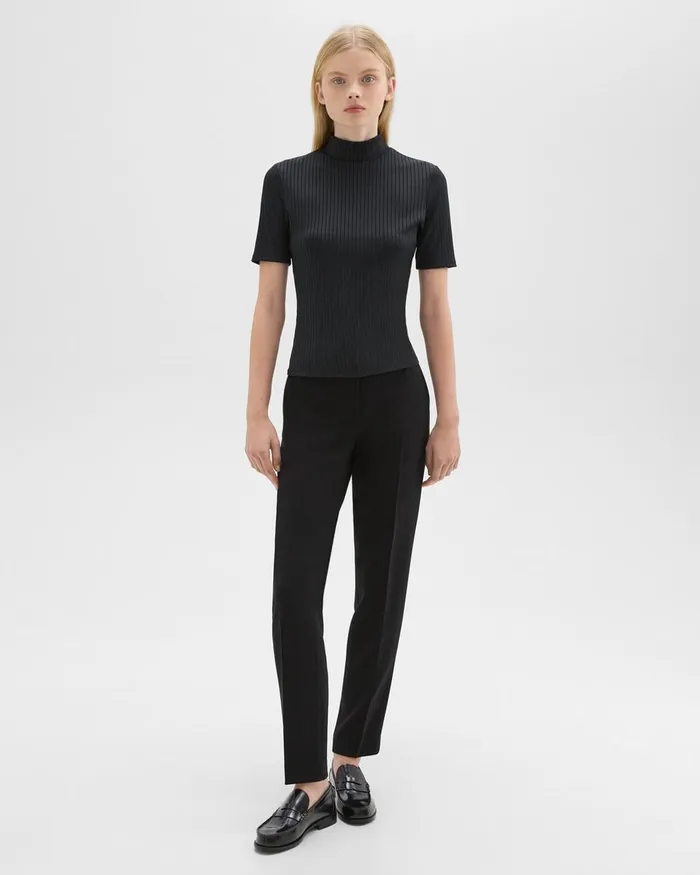 Women TShirts Tank Tops Theory Mock Neck ShortSleeve Top In Rib Knit Black
