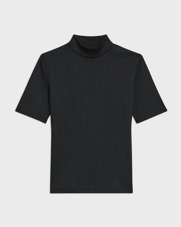 Women TShirts Tank Tops Theory Mock Neck ShortSleeve Top In Rib Knit Black