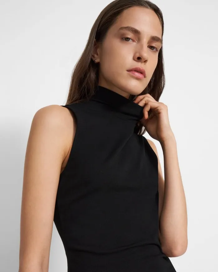 Women TShirts Tank Tops Theory Sleeveless Turtleneck Sweater In Ribbed Viscose Black