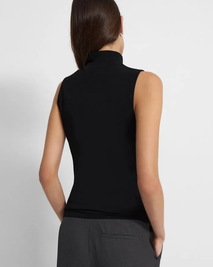 Women TShirts Tank Tops Theory Sleeveless Turtleneck Sweater In Ribbed Viscose Black