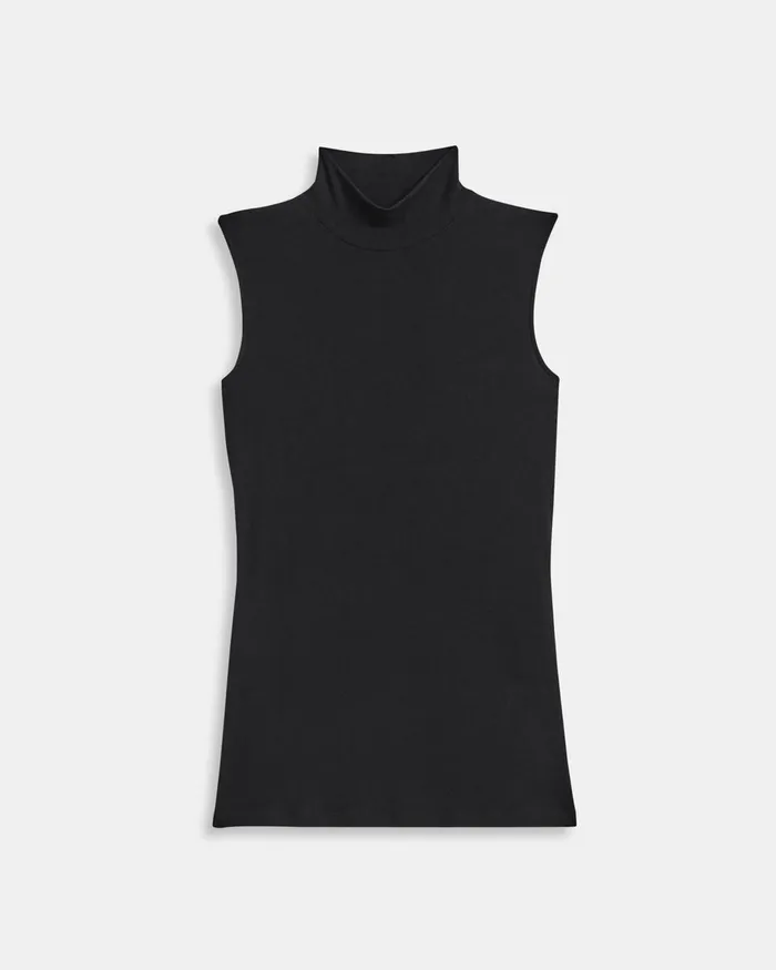 Women TShirts Tank Tops Theory Sleeveless Turtleneck Sweater In Ribbed Viscose Black