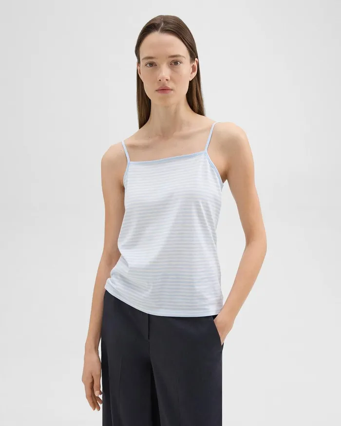 Women TShirts Tank Tops Theory Square Neck Tank In Striped Pima Cotton Skylightwhite