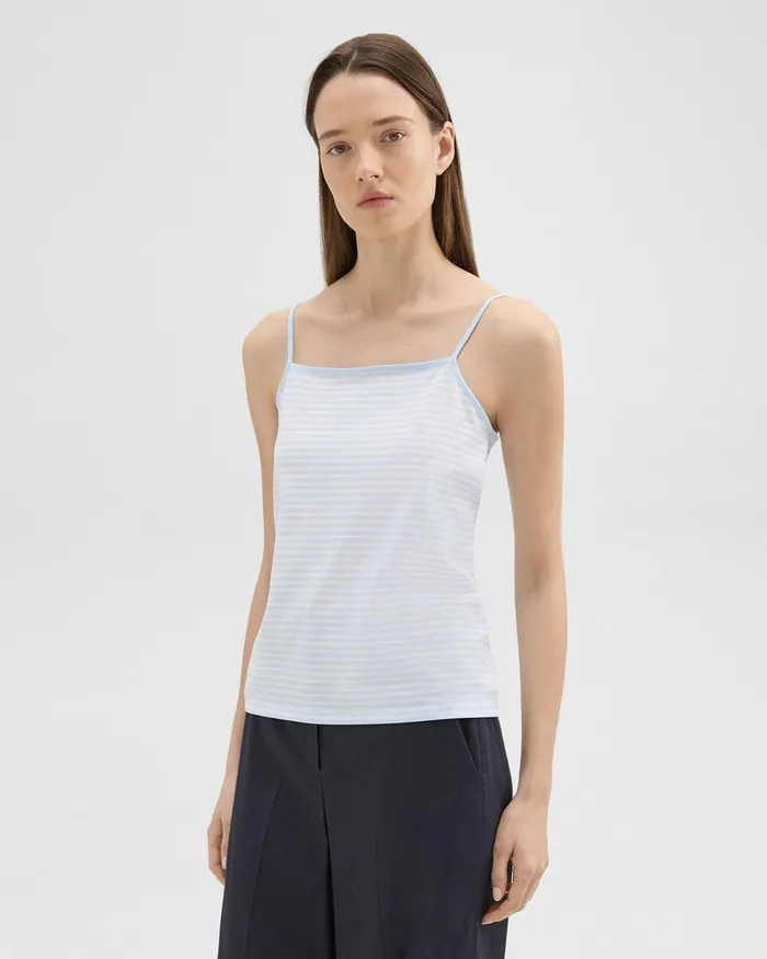 Women TShirts Tank Tops Theory Square Neck Tank In Striped Pima Cotton Skylightwhite