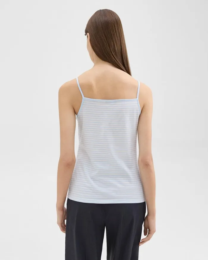 Women TShirts Tank Tops Theory Square Neck Tank In Striped Pima Cotton Skylightwhite