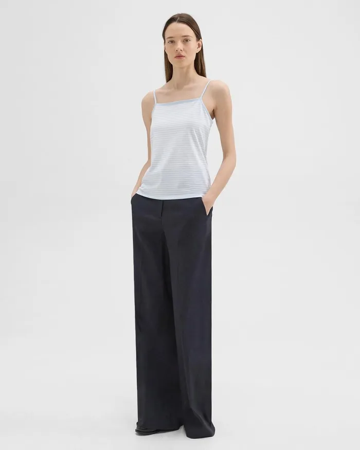 Women TShirts Tank Tops Theory Square Neck Tank In Striped Pima Cotton Skylightwhite