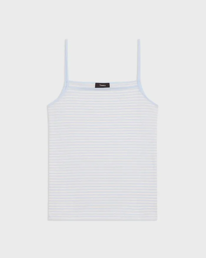 Women TShirts Tank Tops Theory Square Neck Tank In Striped Pima Cotton Skylightwhite