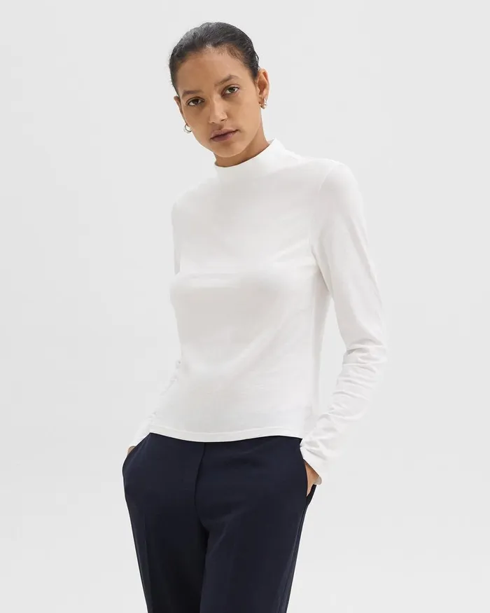Women TShirts Tank Tops Theory Tiny Mock Neck Tee In Organic Cotton White