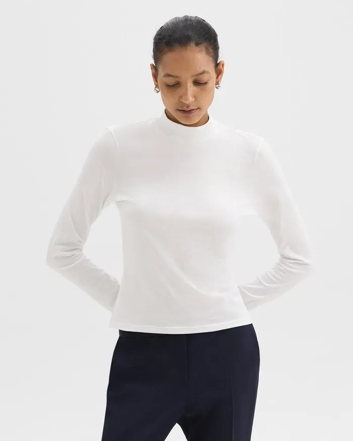 Women TShirts Tank Tops Theory Tiny Mock Neck Tee In Organic Cotton White