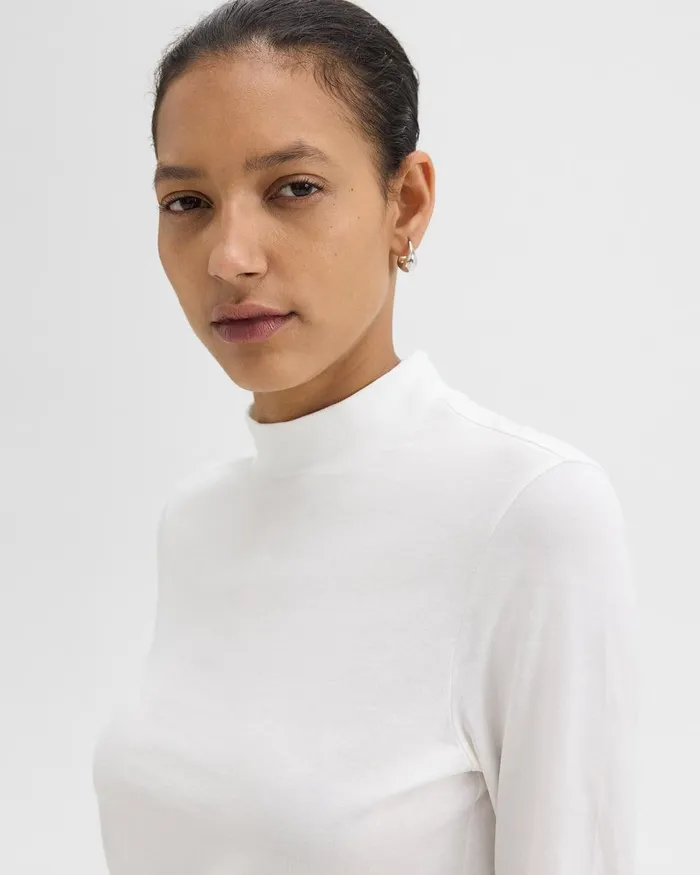 Women TShirts Tank Tops Theory Tiny Mock Neck Tee In Organic Cotton White