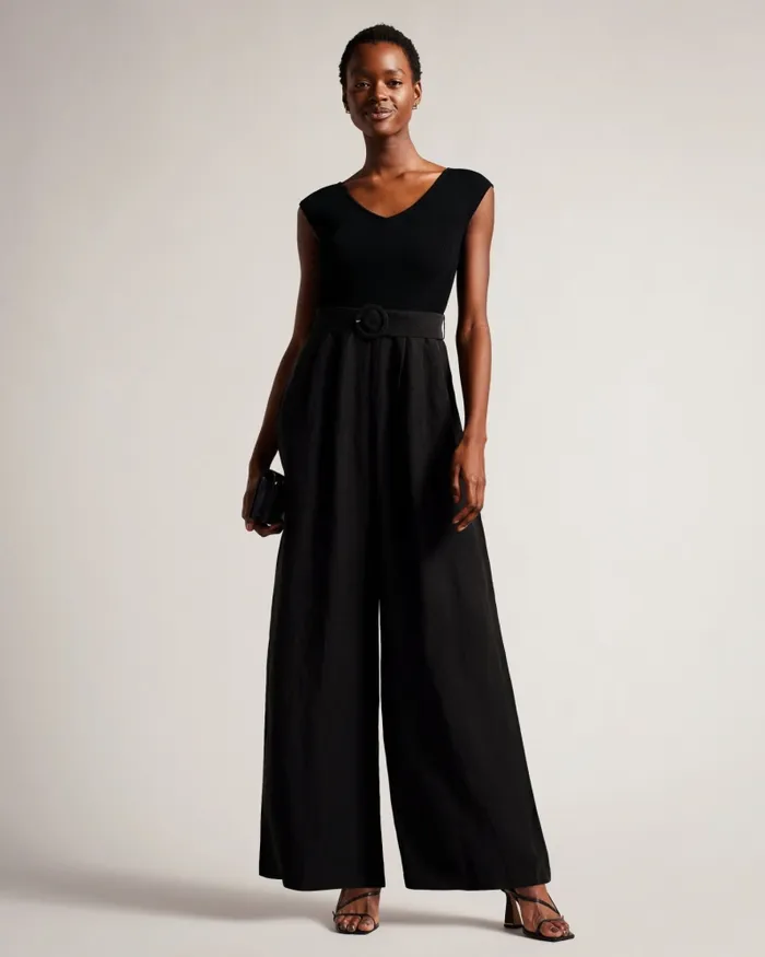 Women TABBIAA 8211 Knitted Bodice Wide Leg Jumpsuit Black Ted Baker Trousers and Shorts