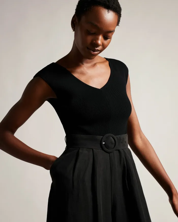 Women TABBIAA 8211 Knitted Bodice Wide Leg Jumpsuit Black Ted Baker Trousers and Shorts