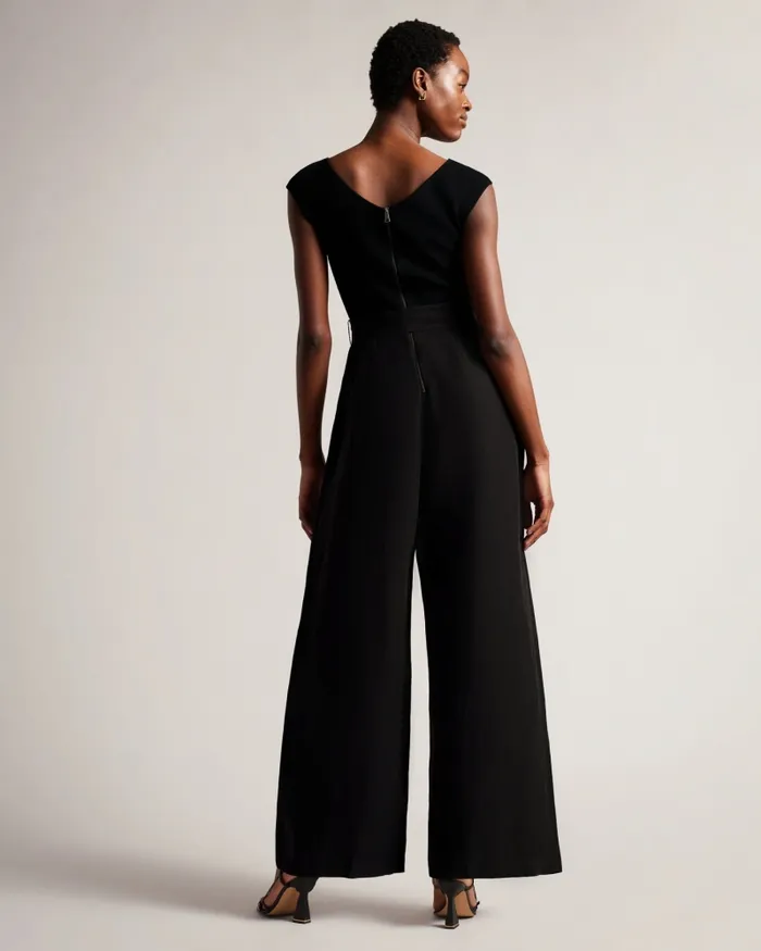 Women TABBIAA 8211 Knitted Bodice Wide Leg Jumpsuit Black Ted Baker Trousers and Shorts