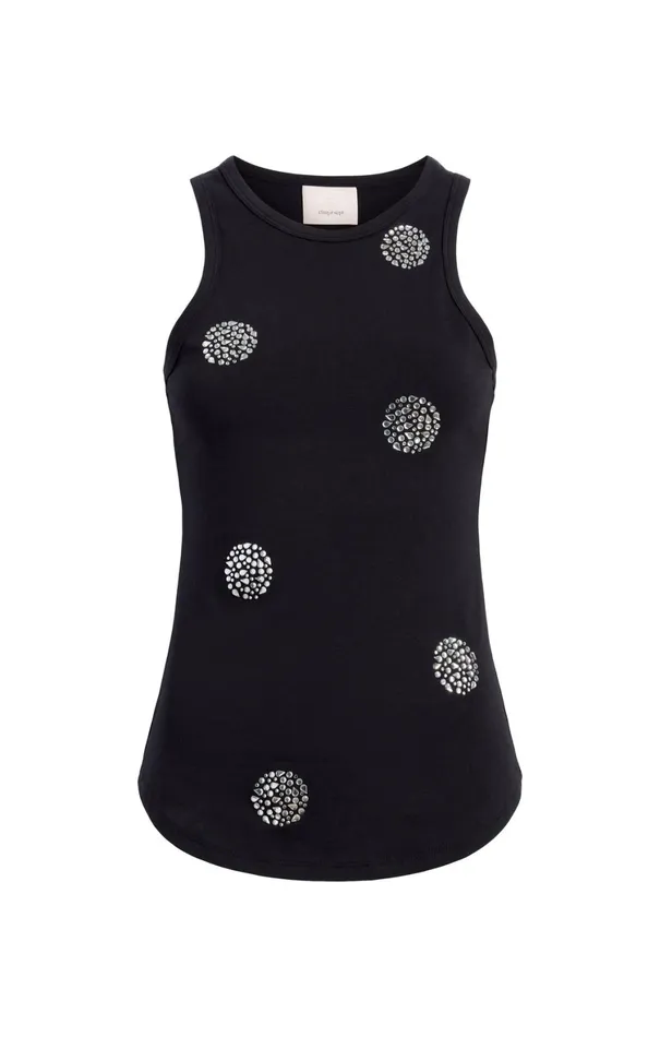 Women Tank Tops and Camisoles Cinq Sept Polka Dot Embellished Lizzie Tank Blacksilver