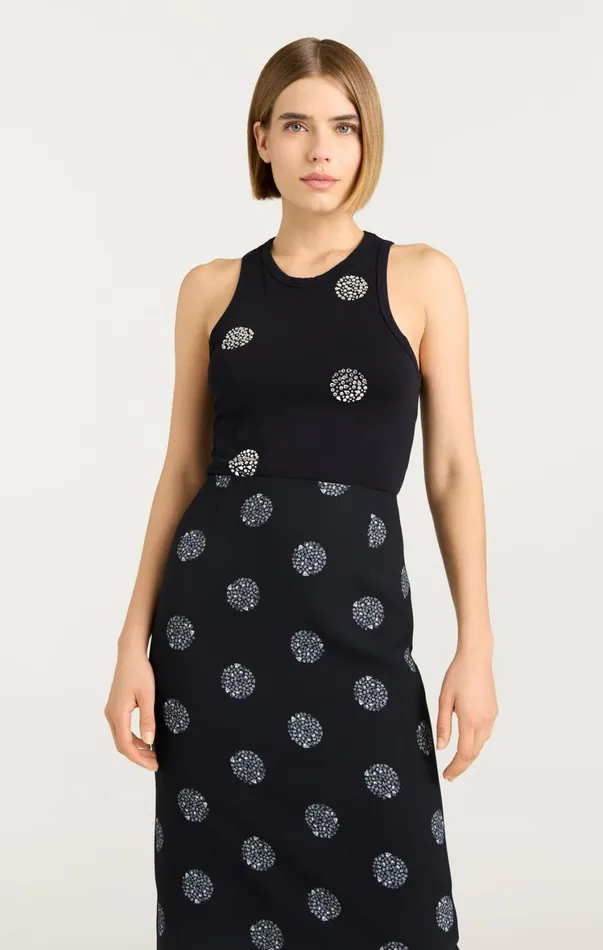 Women Tank Tops and Camisoles Cinq Sept Polka Dot Embellished Lizzie Tank Blacksilver