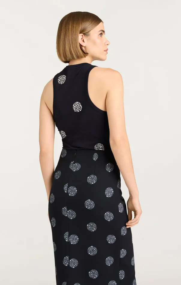 Women Tank Tops and Camisoles Cinq Sept Polka Dot Embellished Lizzie Tank Blacksilver