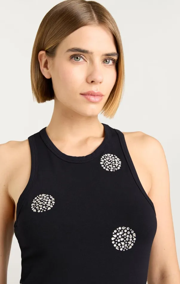 Women Tank Tops and Camisoles Cinq Sept Polka Dot Embellished Lizzie Tank Blacksilver