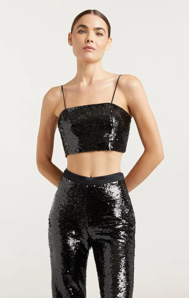 Women Tank Tops and Camisoles Cinq Sept Sequin Nikki Top Black