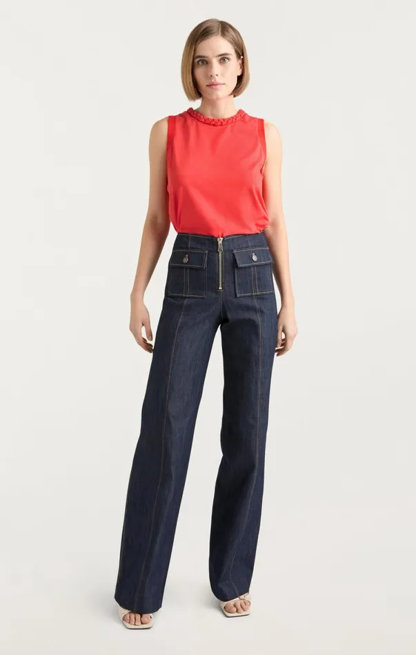 Women Tank Tops and Camisoles Cinq Sept Sleeveless Braided Tee Deep Tangelo