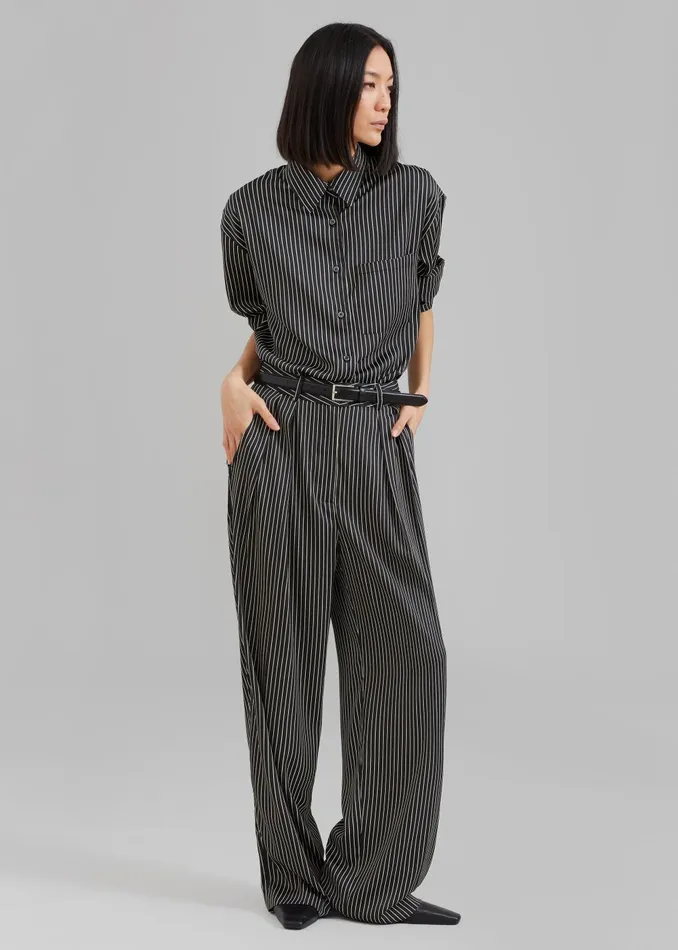 Women Tansy Satin Pants 8211 Black Pinstripe The Frankie Shop Bottoms