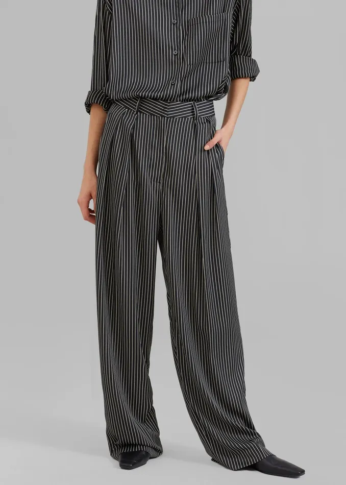 Women Tansy Satin Pants 8211 Black Pinstripe The Frankie Shop Bottoms