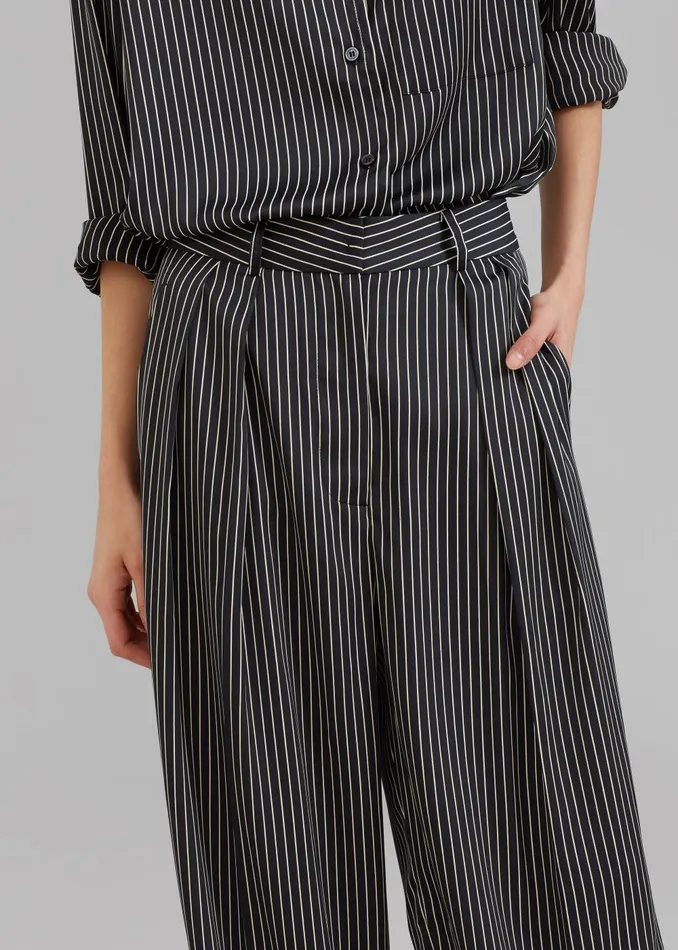 Women Tansy Satin Pants 8211 Black Pinstripe The Frankie Shop Bottoms