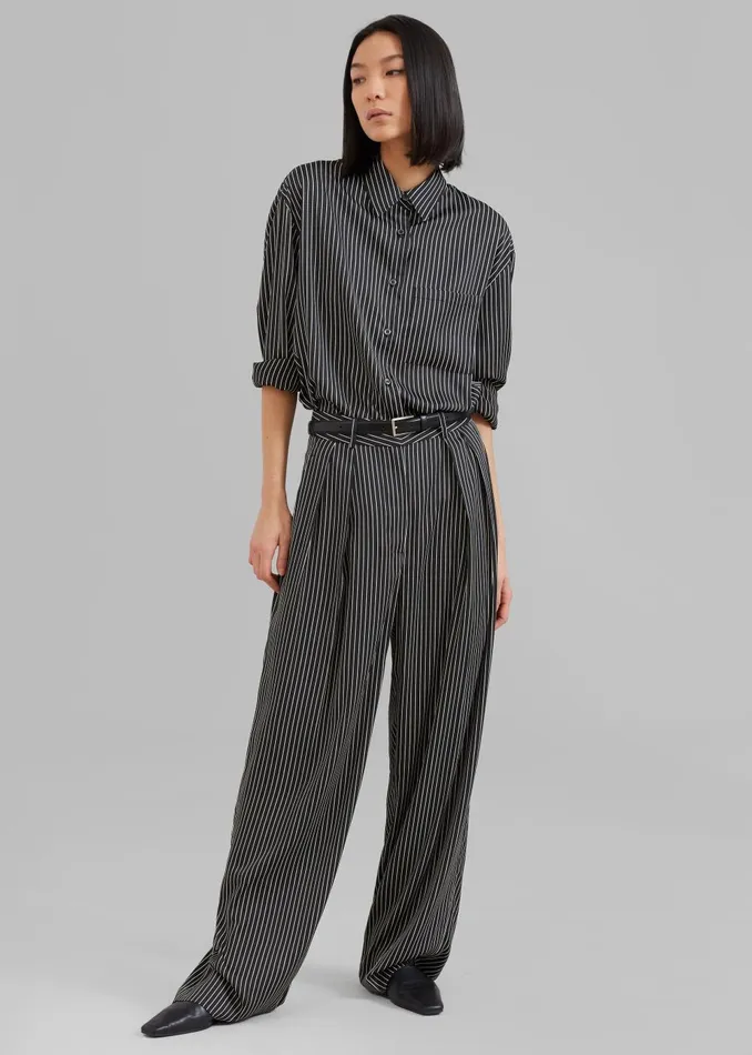 Women Tansy Satin Pants 8211 Black Pinstripe The Frankie Shop Bottoms