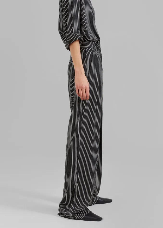 Women Tansy Satin Pants 8211 Black Pinstripe The Frankie Shop Bottoms