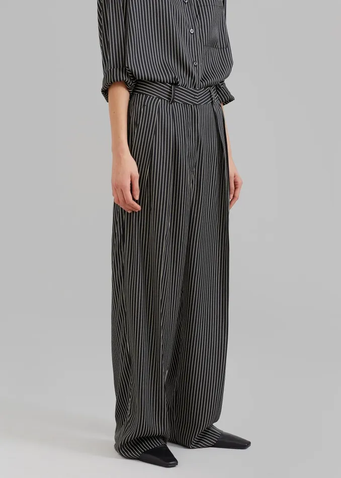 Women Tansy Satin Pants 8211 Black Pinstripe The Frankie Shop Bottoms