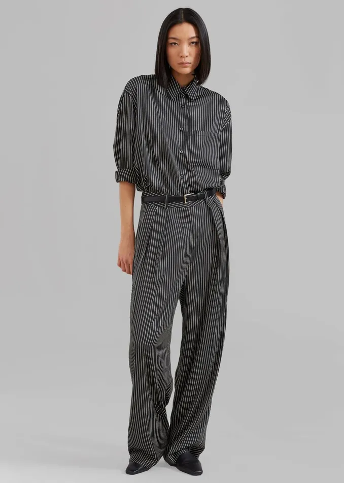 Women Tansy Satin Pants 8211 Black Pinstripe The Frankie Shop Bottoms