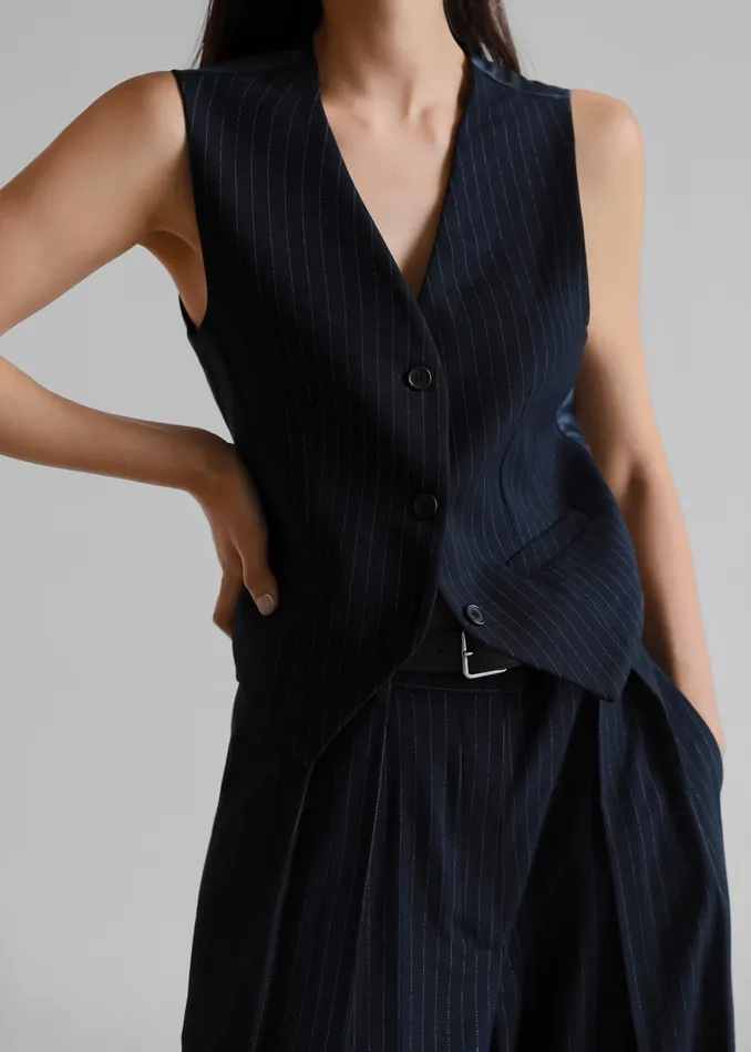 Women Tansy Tailored Vest 8211 Navy Pinstripe The Frankie Shop Outerwear