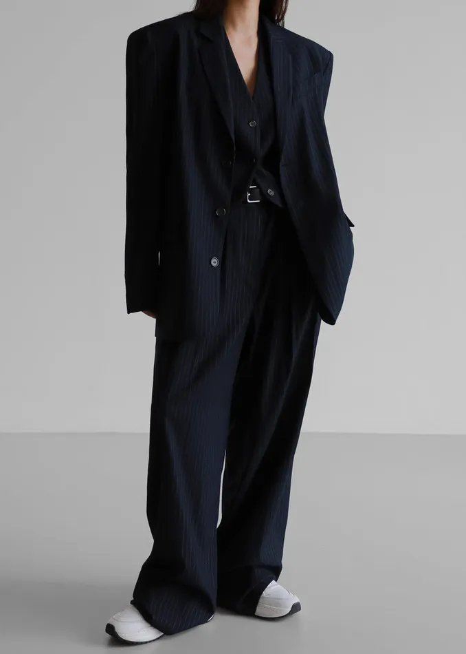 Women Tansy Tailored Vest 8211 Navy Pinstripe The Frankie Shop Outerwear