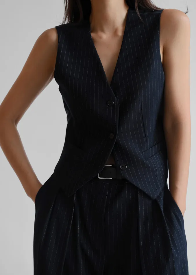Women Tansy Tailored Vest 8211 Navy Pinstripe The Frankie Shop Outerwear