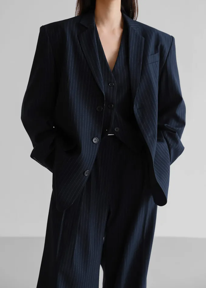 Women Tansy Tailored Vest 8211 Navy Pinstripe The Frankie Shop Outerwear