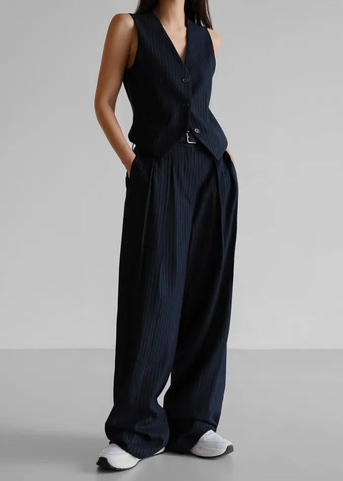 Women Tansy Tailored Vest 8211 Navy Pinstripe The Frankie Shop Outerwear